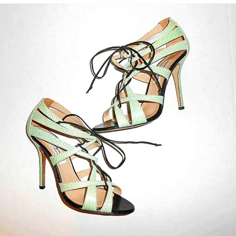 Henri Lepore Dezert Green Heels 8.5 Black Lace Up 4.5" Heel